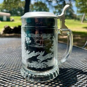 Etched Glass Mug with Silver Lid